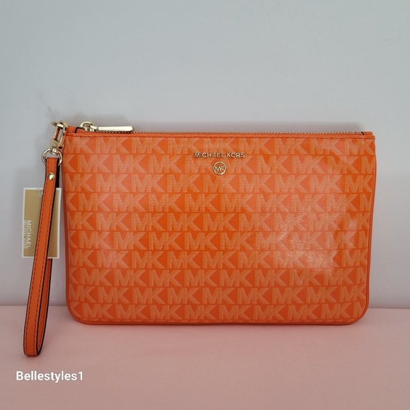 MICHAEL KORS Signature Logo Jet Set Large Top Zip Pouch/Wristlet- Apricot ⭐ - Picture 2 of 16